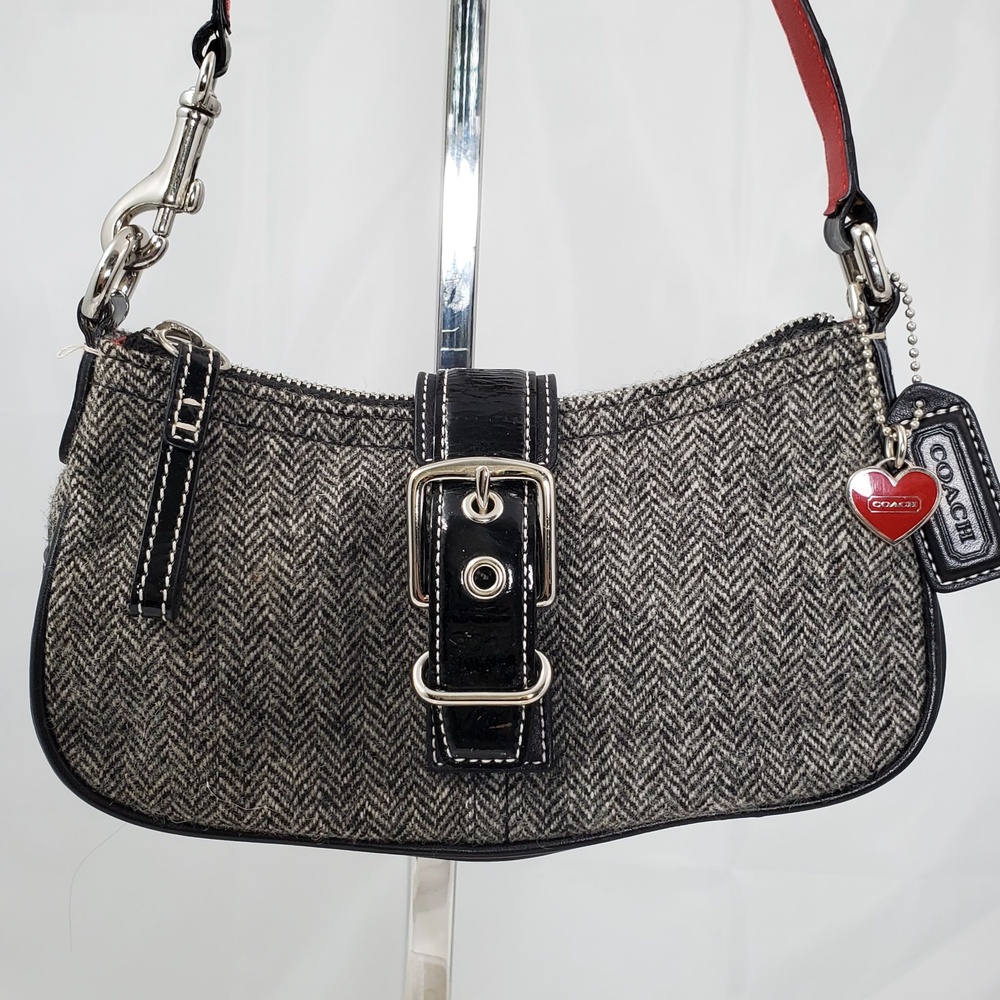 Vintage 2004 Y2K Coach Hamptons Herringbone Wool Leather Shoulder Bag Heart 1406 - Picture 4 of 16